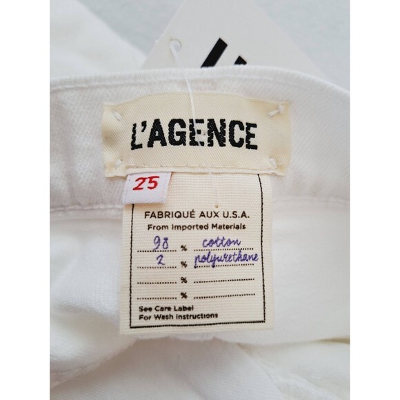 New! L'AGENCE White Balboa Distressed Cuffed Denim Jean Shorts 25 Ripped Stretch - Picture 10 of 10